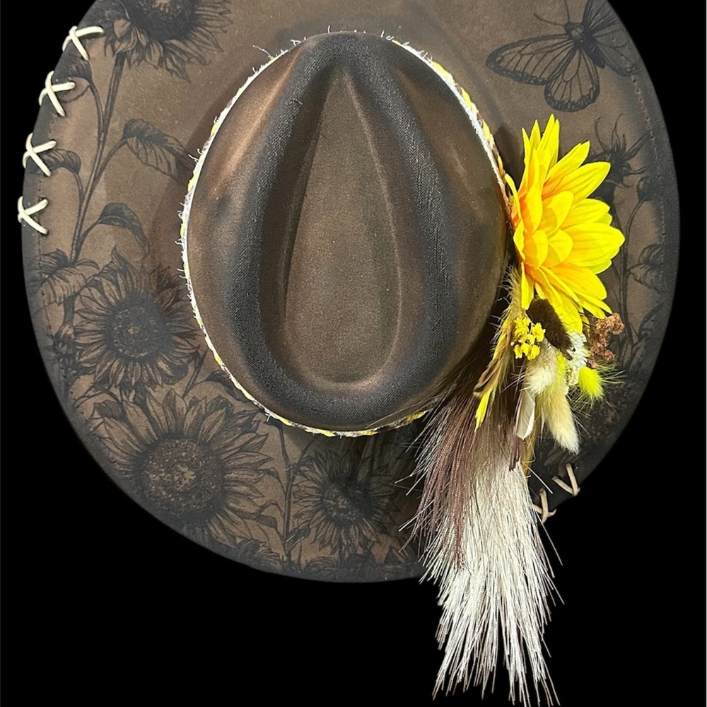 Elegant Brown Hat with Yellow Floral Detail - Picture 6 of 7